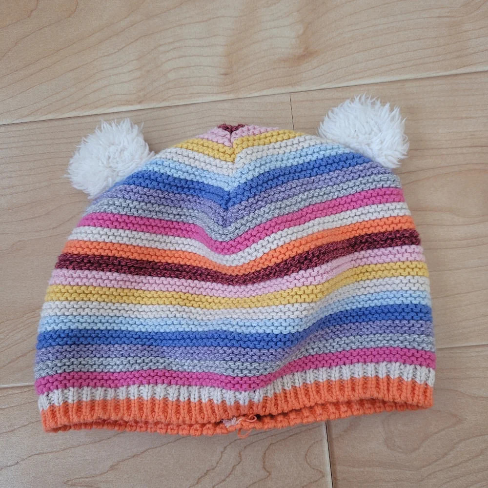 Baby Gap multicolored baby beanie, winter hat with pom poms, 18-24 months